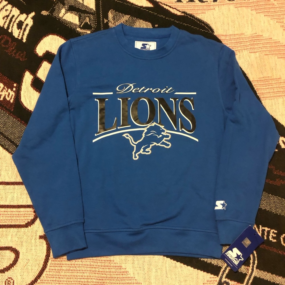 STARTER Detroit Lions Royal Blue Crewneck Sweatshirt